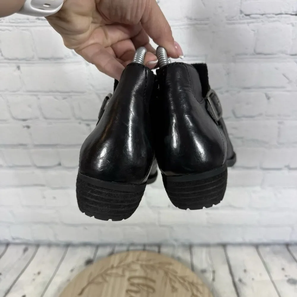 Born Kati Leather Wedge Ankle Boots Women Size 8 Black Leather Booties Western
